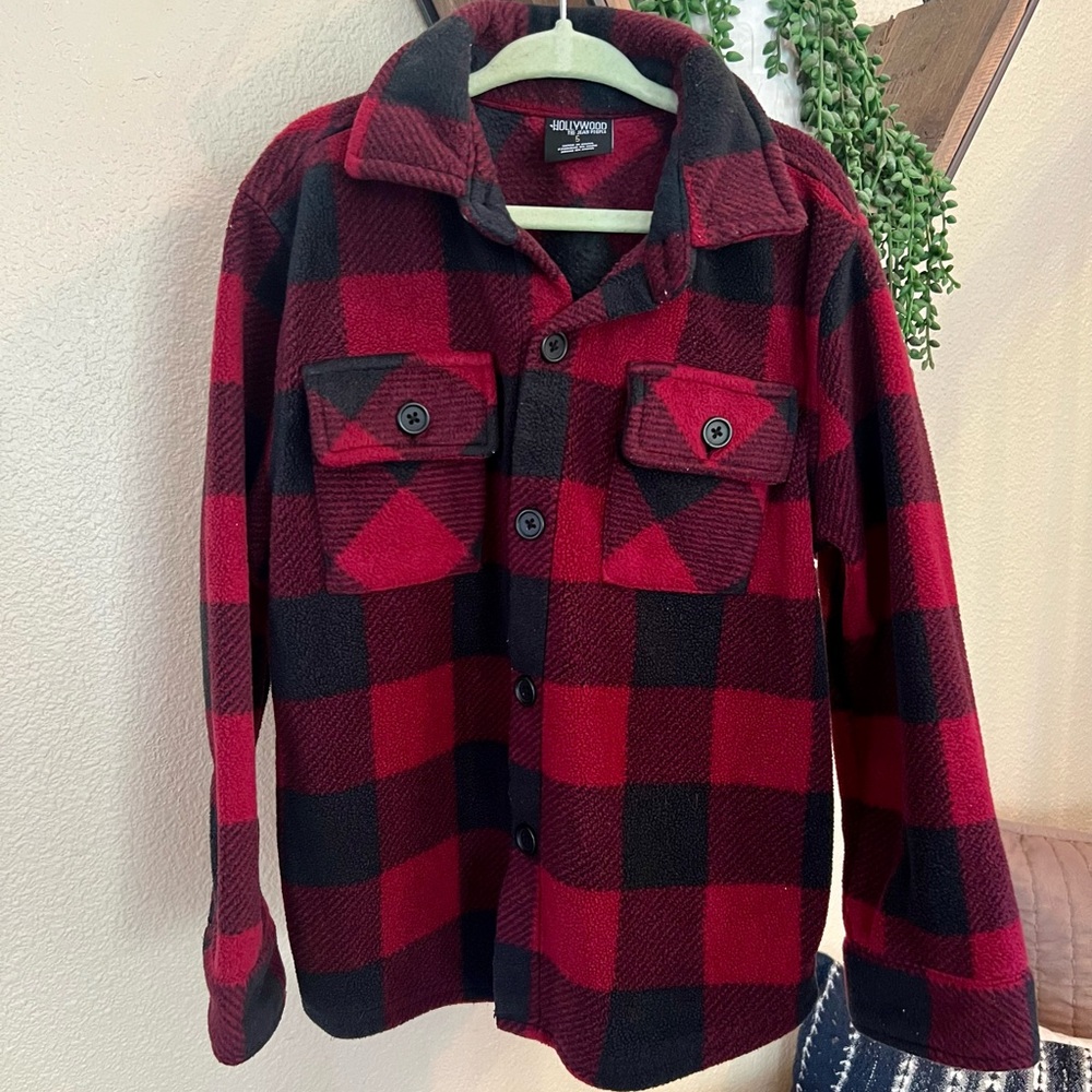 Red and Black Buffalo Plaid Button-Up Shirt Size 5